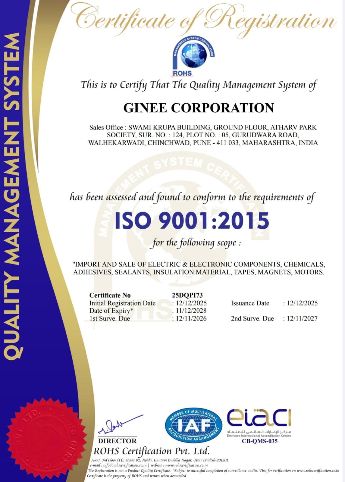 Ginee Corporation ISO 9001:2015 certificate